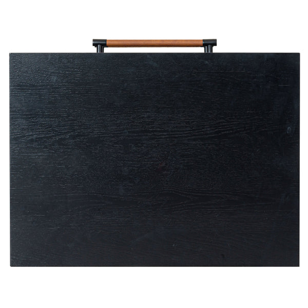 Safavieh Chandri Vegan Leather Wrapped Handle Nightstand - Stylish Storage Solution For Modern Bedrooms Black ,Brown Wood ,Metal ,Vegan Leather Sfv2191b