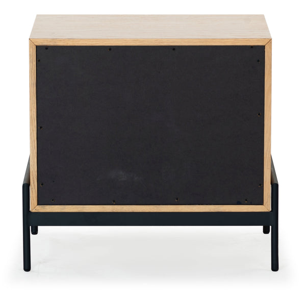 Safavieh Chandri Vegan Leather Wrapped Handle Nightstand - Stylish Storage Solution For Modern Bedrooms Oak ,Black Wood ,Metal ,Vegan Leather Sfv2191c