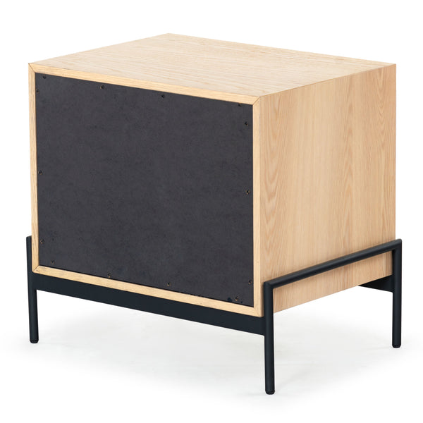 Safavieh Chandri Vegan Leather Wrapped Handle Nightstand - Stylish Storage Solution For Modern Bedrooms Oak ,Black Wood ,Metal ,Vegan Leather Sfv2191c