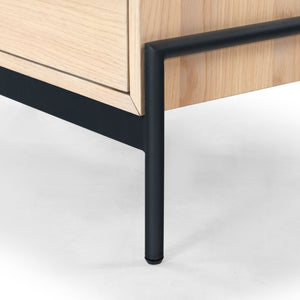 Safavieh Chandri Vegan Leather Wrapped Handle Nightstand - Stylish Storage Solution For Modern Bedrooms Oak ,Black Wood ,Metal ,Vegan Leather Sfv2191c