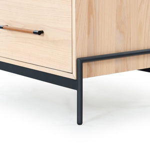 Safavieh Chandri Vegan Leather Wrapped Handle Nightstand - Stylish Storage Solution For Modern Bedrooms Oak ,Black Wood ,Metal ,Vegan Leather Sfv2191c