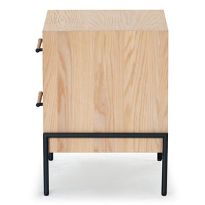 Safavieh Chandri Vegan Leather Wrapped Handle Nightstand - Stylish Storage Solution For Modern Bedrooms Oak ,Black Wood ,Metal ,Vegan Leather Sfv2191c