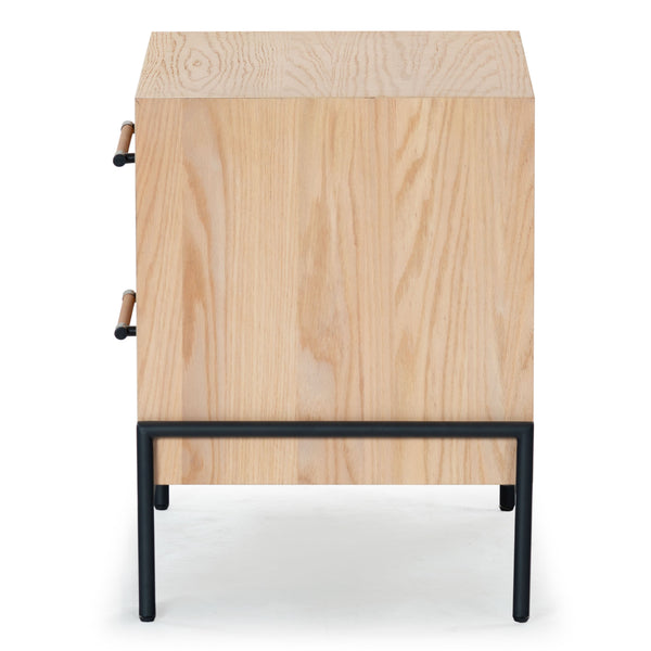 Safavieh Chandri Vegan Leather Wrapped Handle Nightstand - Stylish Storage Solution For Modern Bedrooms Oak ,Black Wood ,Metal ,Vegan Leather Sfv2191c