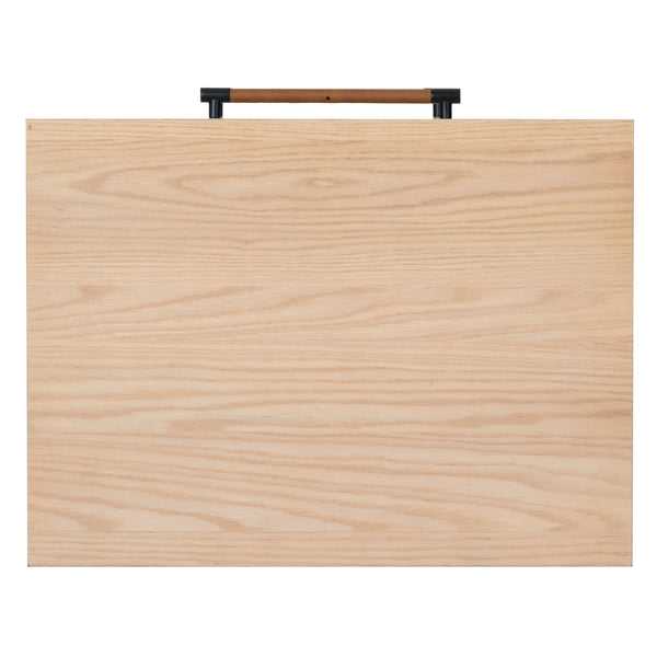 Safavieh Chandri Vegan Leather Wrapped Handle Nightstand - Stylish Storage Solution For Modern Bedrooms Oak ,Black Wood ,Metal ,Vegan Leather Sfv2191c