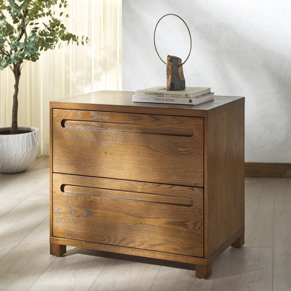 Safavieh Tobiette 2 Drawer Wood Nightstand - Elegant Storage Solution For Bedroom Decor And Style Upgrade Medium Oak Wood Sfv2195c