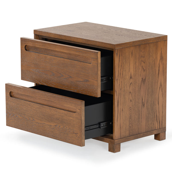 Safavieh Tobiette 2 Drawer Wood Nightstand - Elegant Storage Solution For Bedroom Decor And Style Upgrade Medium Oak Wood Sfv2195c