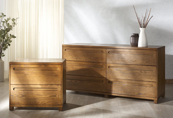 Safavieh TOBIETTE 6-Drawer Wood Dresser - Elegant Storage Solution with Modern Design for Any Bedroom Decor Medium Oak SFV2196C