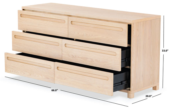 Safavieh Tobiette 6 Drawer Wood Dresser - Elegant Storage Solution To Enhance Your Bedroom's Aesthetic Appeal Oak Wood Sfv2196a