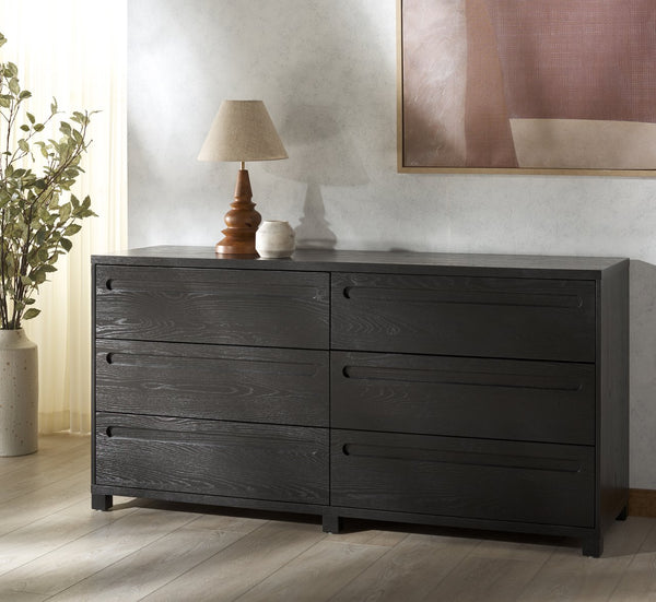 Safavieh Tobiette 6 Drawer Wood Dresser - Elegant Storage Solution To Enhance Your Bedroom's Aesthetic Appeal Black Wood Sfv2196b