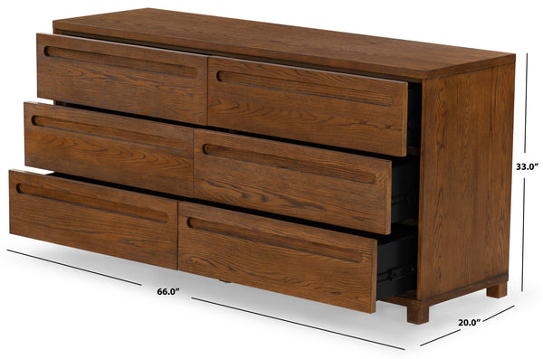 Safavieh Tobiette 6 Drawer Wood Dresser - Elegant Storage Solution To Enhance Your Bedroom's Aesthetic Appeal Medium Oak Wood Sfv2196c