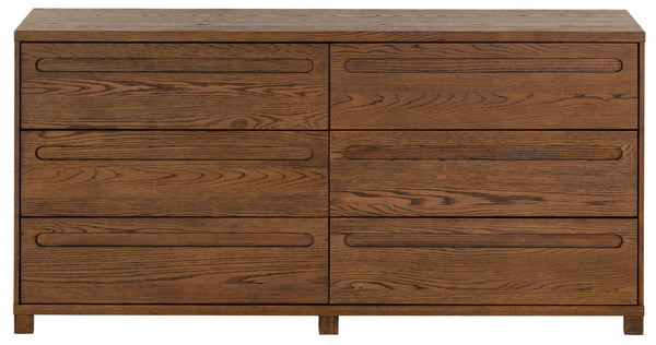 Safavieh Tobiette 6 Drawer Wood Dresser - Elegant Storage Solution To Enhance Your Bedroom's Aesthetic Appeal Medium Oak Wood Sfv2196c