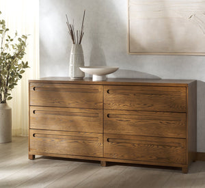 Safavieh Tobiette 6 Drawer Wood Dresser - Elegant Storage Solution To Enhance Your Bedroom's Aesthetic Appeal Medium Oak Wood Sfv2196c