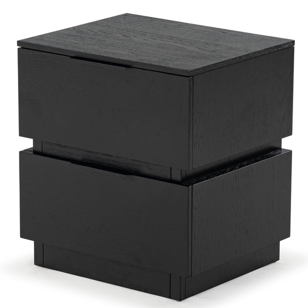Safavieh Titus 2 Drawer Stacked Nightstand – Elegant Solid Wood Design With Spacious Storage For Your Essentials Black Wood ,Metal Sfv2197b