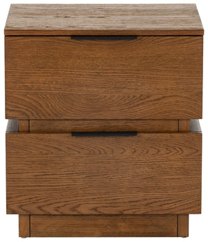 Safavieh Titus 2 Drawer Stacked Nightstand – Elegant Solid Wood Design With Spacious Storage For Your Essentials Medium Oak Wood ,Metal Sfv2197c