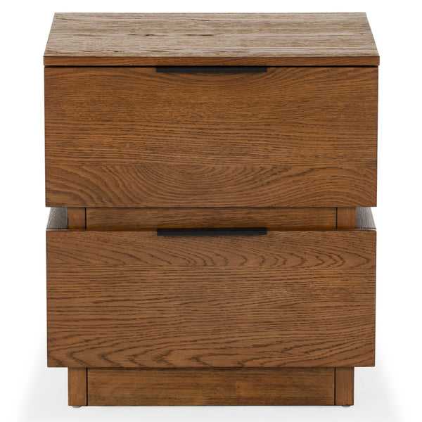 Safavieh Titus 2 Drawer Stacked Nightstand – Elegant Solid Wood Design With Spacious Storage For Your Essentials Medium Oak Wood ,Metal Sfv2197c