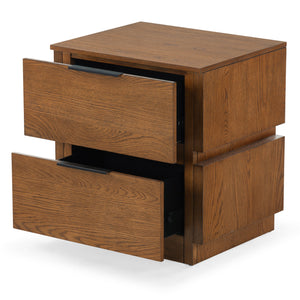 Safavieh Titus 2 Drawer Stacked Nightstand – Elegant Solid Wood Design With Spacious Storage For Your Essentials Medium Oak Wood ,Metal Sfv2197c