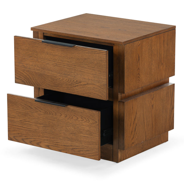 Safavieh Titus 2 Drawer Stacked Nightstand – Elegant Solid Wood Design With Spacious Storage For Your Essentials Medium Oak Wood ,Metal Sfv2197c