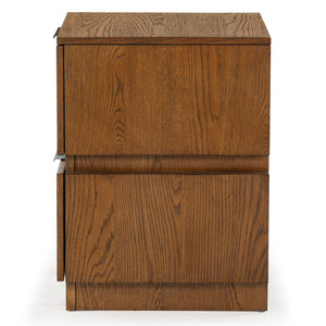 Safavieh Titus 2 Drawer Stacked Nightstand – Elegant Solid Wood Design With Spacious Storage For Your Essentials Medium Oak Wood ,Metal Sfv2197c