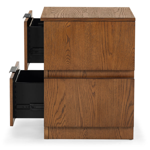 Safavieh Titus 2 Drawer Stacked Nightstand – Elegant Solid Wood Design With Spacious Storage For Your Essentials Medium Oak Wood ,Metal Sfv2197c