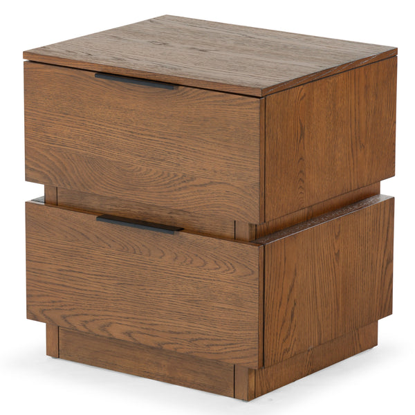 Safavieh Titus 2 Drawer Stacked Nightstand – Elegant Solid Wood Design With Spacious Storage For Your Essentials Medium Oak Wood ,Metal Sfv2197c