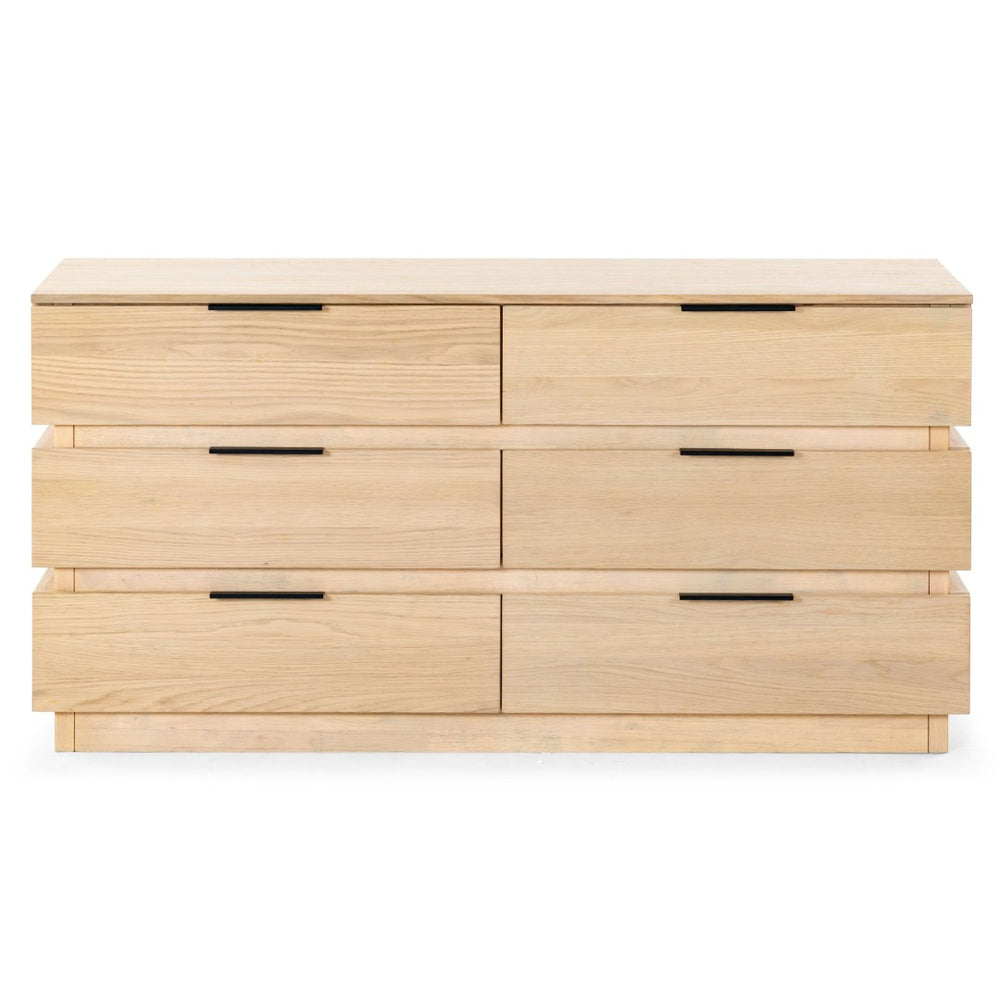 Safavieh TITUS 6 Drawer Stacked Dresser - Modern Elegance with Durable Design for Stylish Bedroom Storage Oak SFV2199A