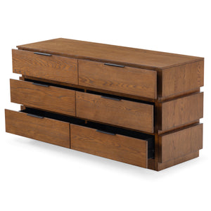 Safavieh Titus 6-drawer Stacked Dresser - Stylish Solid Wood Storage Solution For Modern Bedrooms And Homes Medium Oak Wood ,Metal Sfv2199c