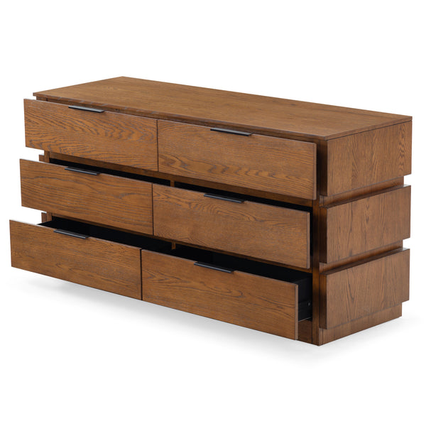 Safavieh Titus 6-drawer Stacked Dresser - Stylish Solid Wood Storage Solution For Modern Bedrooms And Homes Medium Oak Wood ,Metal Sfv2199c