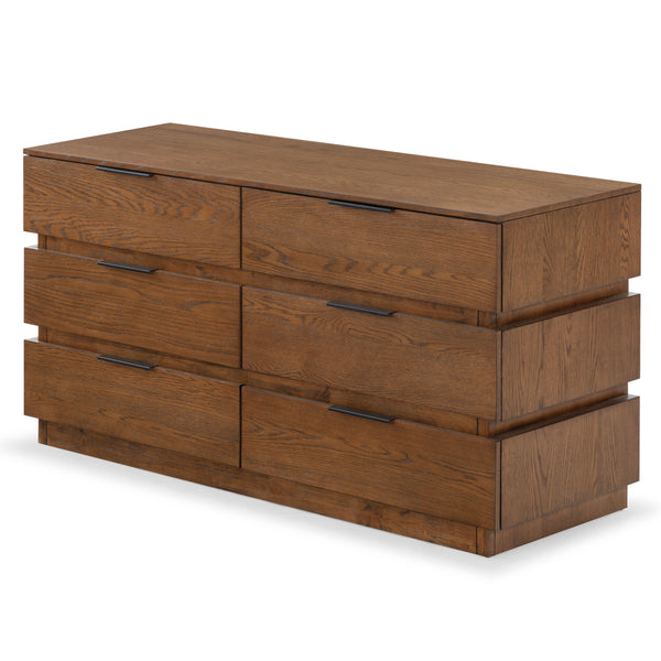 Safavieh Titus 6-drawer Stacked Dresser - Stylish Solid Wood Storage Solution For Modern Bedrooms And Homes Medium Oak Wood ,Metal Sfv2199c