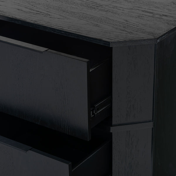 Safavieh Aerilyn Curved Front 2 Drawer Nightstand - Elegant Storage Solution With Modern Iron Frame Design Black Wood ,Metal Sfv2200a