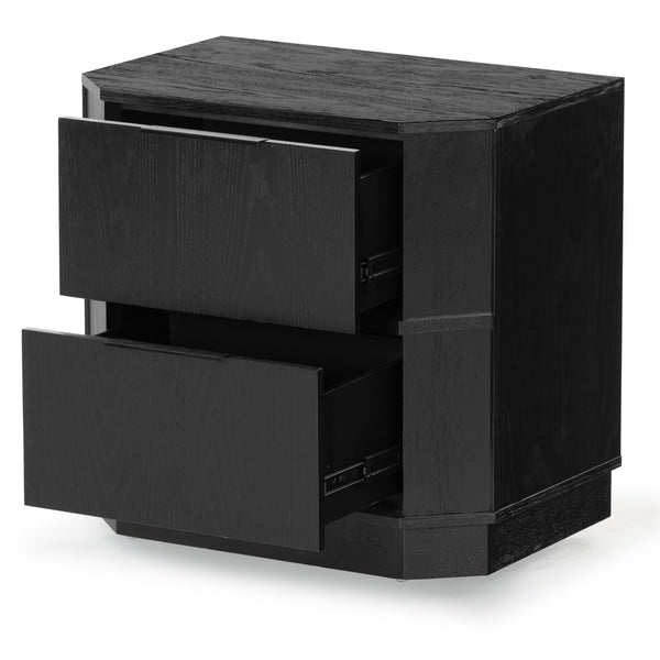 Safavieh Aerilyn Curved Front 2 Drawer Nightstand - Elegant Storage Solution With Modern Iron Frame Design Black Wood ,Metal Sfv2200a