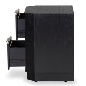 Safavieh Aerilyn Curved Front 2 Drawer Nightstand - Elegant Storage Solution With Modern Iron Frame Design Black Wood ,Metal Sfv2200a