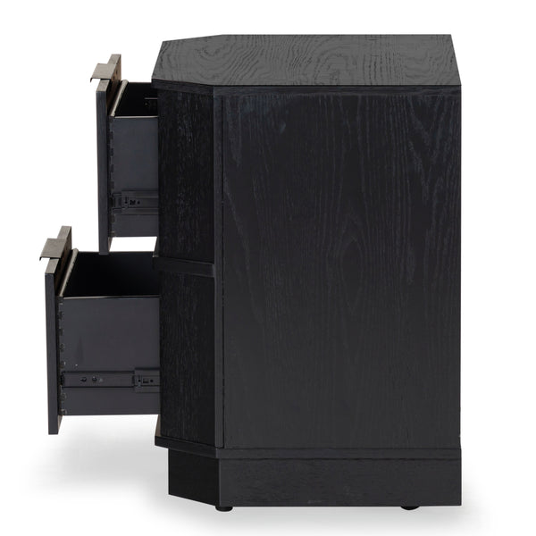 Safavieh Aerilyn Curved Front 2 Drawer Nightstand - Elegant Storage Solution With Modern Iron Frame Design Black Wood ,Metal Sfv2200a