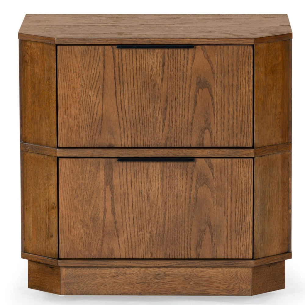 Safavieh AERILYN Curved Front Nightstand with 2 Spacious Drawers for Elegant Bedroom Storage Solutions Medium Oak SFV2200B