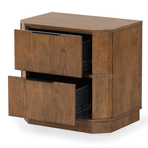 Safavieh Aerilyn Curved Front 2 Drawer Nightstand - Elegant Storage Solution With Modern Iron Frame Design Medium Oak Wood ,Metal Sfv2200b