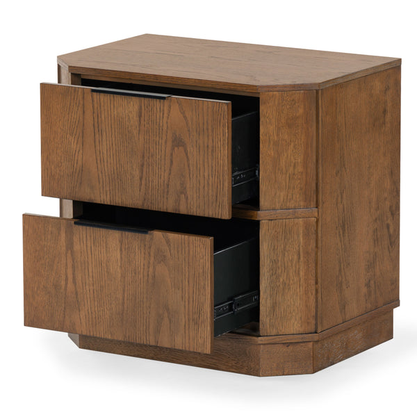 Safavieh Aerilyn Curved Front 2 Drawer Nightstand - Elegant Storage Solution With Modern Iron Frame Design Medium Oak Wood ,Metal Sfv2200b