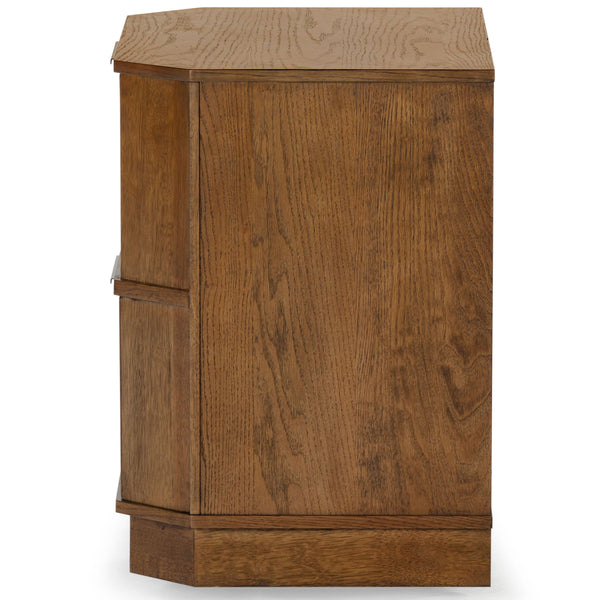 Safavieh Aerilyn Curved Front 2 Drawer Nightstand - Elegant Storage Solution With Modern Iron Frame Design Medium Oak Wood ,Metal Sfv2200b