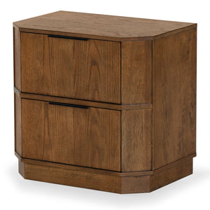Safavieh Aerilyn Curved Front 2 Drawer Nightstand - Elegant Storage Solution With Modern Iron Frame Design Medium Oak Wood ,Metal Sfv2200b