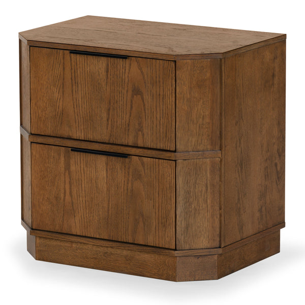 Safavieh Aerilyn Curved Front 2 Drawer Nightstand - Elegant Storage Solution With Modern Iron Frame Design Medium Oak Wood ,Metal Sfv2200b