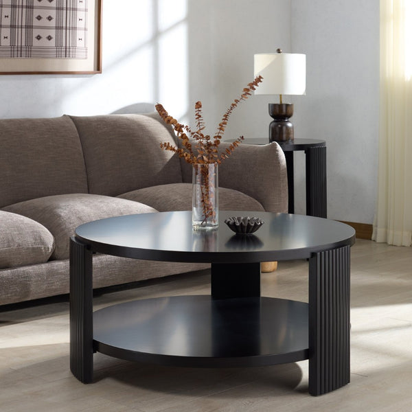 Safavieh LIABELLA Round Wood Coffee Table - Modern Elegance for Your Living Space, Perfect for Entertaining Black SFV2203B