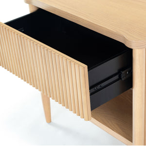 Safavieh Shelbie 1 Drawer Reeded Nightstand - Elegant Bedroom Storage Solution With Sophisticated Style Oak Wood ,Polyester Resin Drawer Fronts Sfv2204a