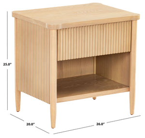 Safavieh Shelbie 1 Drawer Reeded Nightstand - Elegant Bedroom Storage Solution With Sophisticated Style Oak Wood ,Polyester Resin Drawer Fronts Sfv2204a