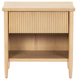 Safavieh Shelbie 1 Drawer Reeded Nightstand - Elegant Bedroom Storage Solution With Sophisticated Style Oak Wood ,Polyester Resin Drawer Fronts Sfv2204a