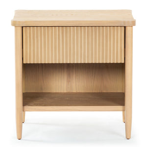 Safavieh SHELBIE 1 Drawer Reeded Nightstand - Modern Design with Smooth-Glide Drawer for Elegant Storage Solutions Oak SFV2204A