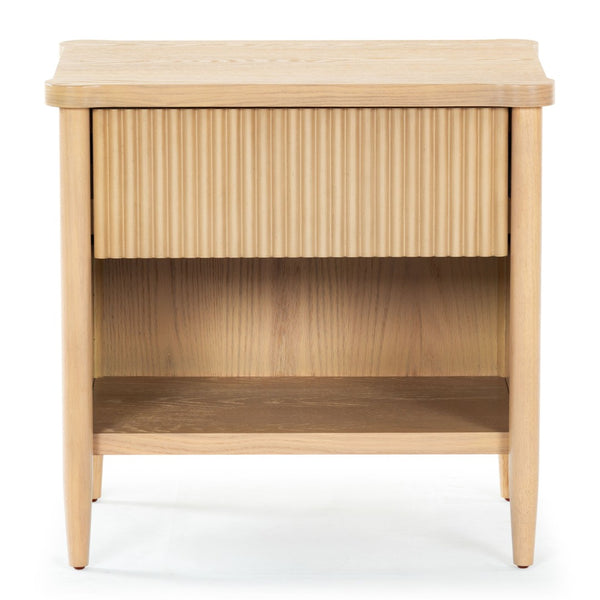 Safavieh SHELBIE 1 Drawer Reeded Nightstand - Modern Design with Smooth-Glide Drawer for Elegant Storage Solutions Oak SFV2204A