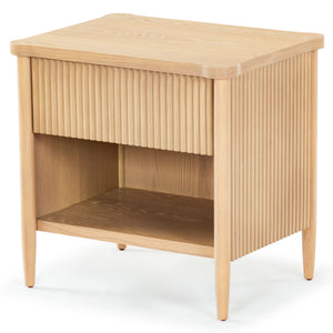 Safavieh Shelbie 1 Drawer Reeded Nightstand - Elegant Bedroom Storage Solution With Sophisticated Style Oak Wood ,Polyester Resin Drawer Fronts Sfv2204a