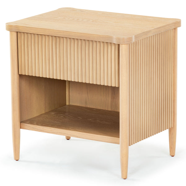 Safavieh Shelbie 1 Drawer Reeded Nightstand - Elegant Bedroom Storage Solution With Sophisticated Style Oak Wood ,Polyester Resin Drawer Fronts Sfv2204a