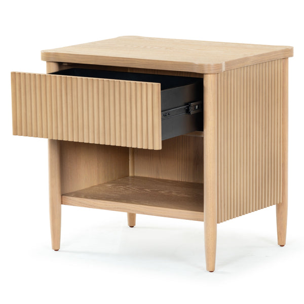 Safavieh Shelbie 1 Drawer Reeded Nightstand - Elegant Bedroom Storage Solution With Sophisticated Style Oak Wood ,Polyester Resin Drawer Fronts Sfv2204a