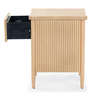 Safavieh Shelbie 1 Drawer Reeded Nightstand - Elegant Bedroom Storage Solution With Sophisticated Style Oak Wood ,Polyester Resin Drawer Fronts Sfv2204a