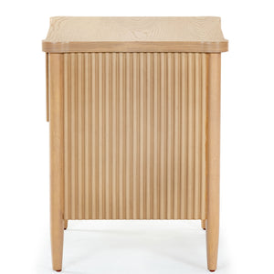 Safavieh Shelbie 1 Drawer Reeded Nightstand - Elegant Bedroom Storage Solution With Sophisticated Style Oak Wood ,Polyester Resin Drawer Fronts Sfv2204a
