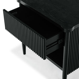 Safavieh Shelbie 1 Drawer Reeded Nightstand - Elegant Bedroom Storage Solution With Sophisticated Style Black Wood ,Polyester Resin Drawer Fronts Sfv2204b